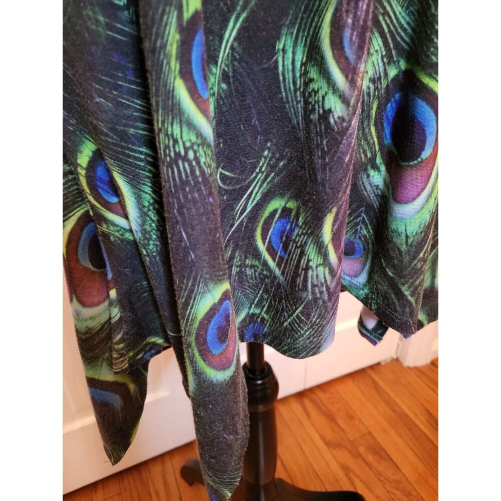 Green/Purple Peacock Print Tunic Rhinestones Handkerchief Hem L Mardi Gras Boho - Picture 7 of 9